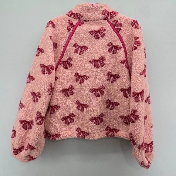 Shop Janae Blush Pink Hot‎ Pink Bow Sherpa 1/4 Zip Fleece Pullover - Picture 2 of 6